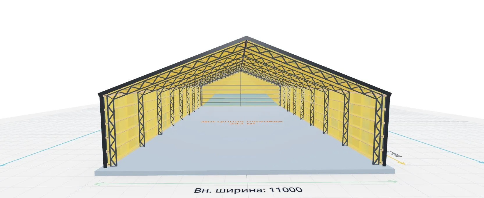 Ангар 11500×22000 мм, стены 3000 мм, конёк 5200 мм, с обшивкой и крышей, пояс 40x40x3 в Твери: расчёт, цены и чертёж — смета и чертёж, Тверь