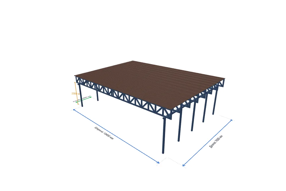 Автомобильный навес 10000×7300 мм — расчёт и изготовление в Твери, ZaborTver — перспектива