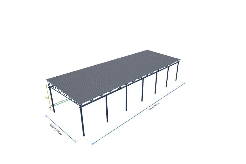 Автомобильный навес 5500×16900 мм — расчёт и изготовление в Твери, ZaborTver — перспектива