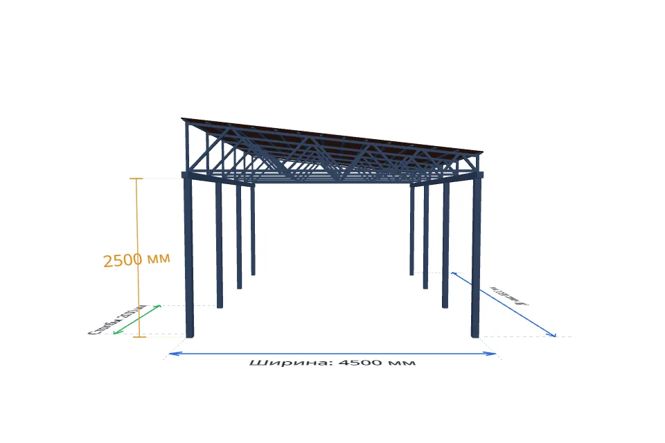 Автомобильный навес 4500×6000 мм — расчёт и изготовление в Твери, ZaborTver — спереди, миниатюра