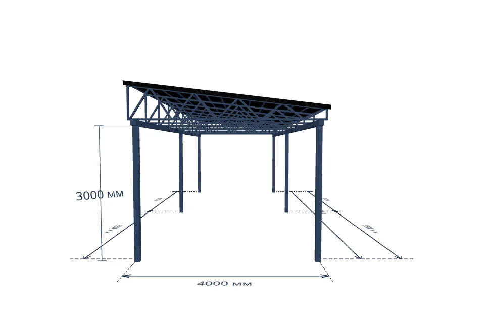 Автомобильный навес 4000×11000 мм — спереди, миниатюра