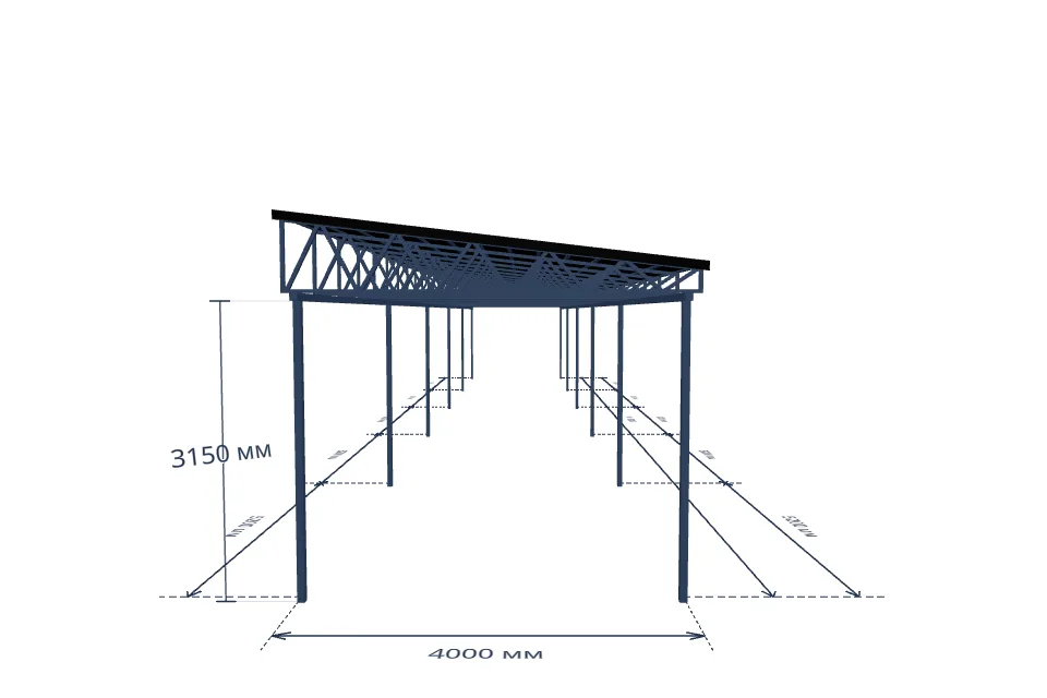 Автомобильный навес 4000×26000 мм — спереди, миниатюра