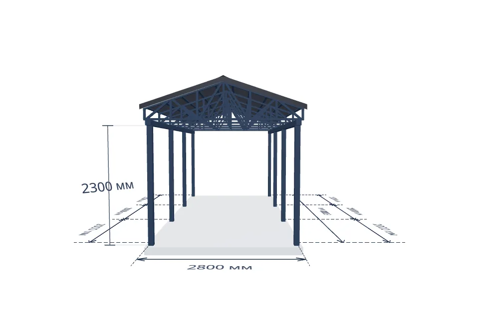 Автомобильный навес 2800×6000 мм — спереди, миниатюра