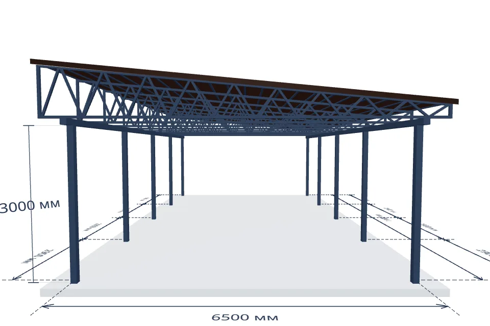 Автомобильный навес 6500×11600 мм — спереди, миниатюра