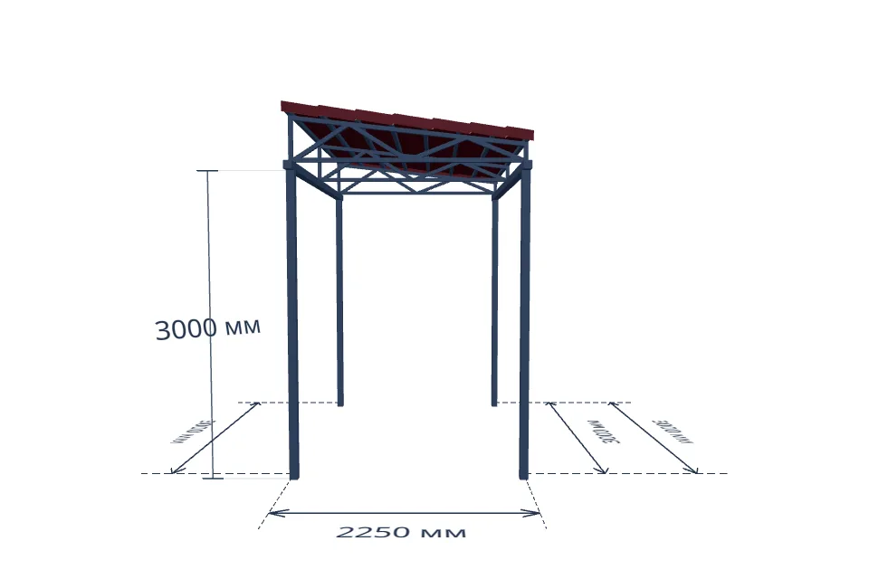 Автомобильный навес 2250×3000 мм — спереди, миниатюра