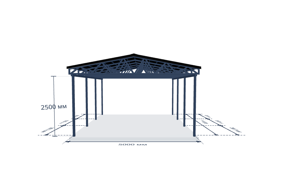 Автомобильный навес 5000×6000 мм — спереди, миниатюра