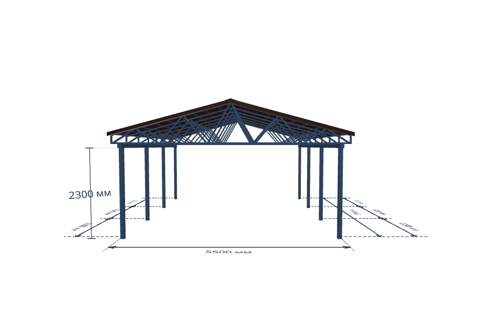 Автомобильный навес 5500×6700 мм — спереди, миниатюра
