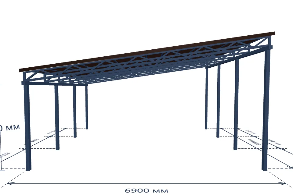 Автомобильный навес 6900×6000 мм — спереди, миниатюра