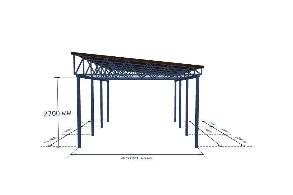Автомобильный навес 4500×6000 мм — спереди, миниатюра
