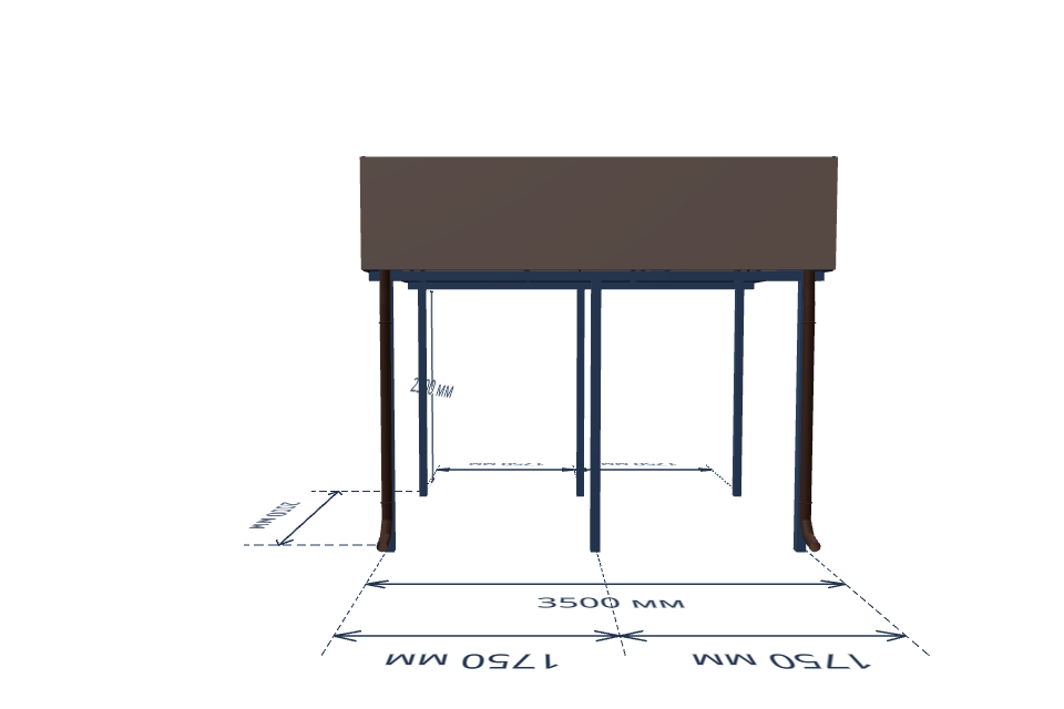 Плоский навес для авто с фризом 2000×3500 мм — сбоку, миниатюра