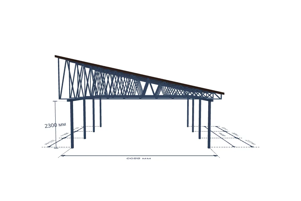 Автомобильный навес 6688×6000 мм — спереди, миниатюра