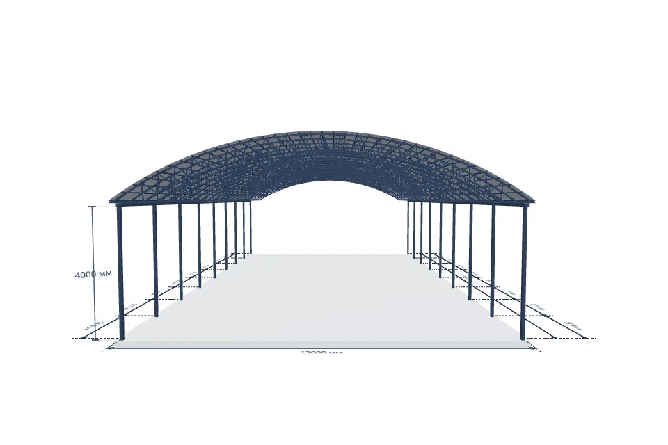 Автомобильный навес 12000×22210 мм — спереди, миниатюра