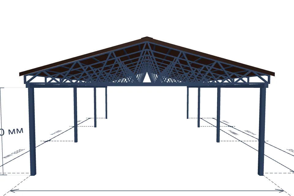 Автомобильный навес 6000×10000 мм — спереди, миниатюра