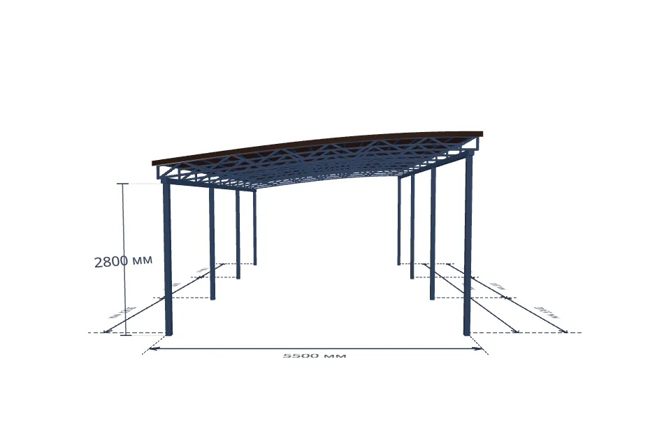 Автомобильный навес 5500×9500 мм — спереди, миниатюра