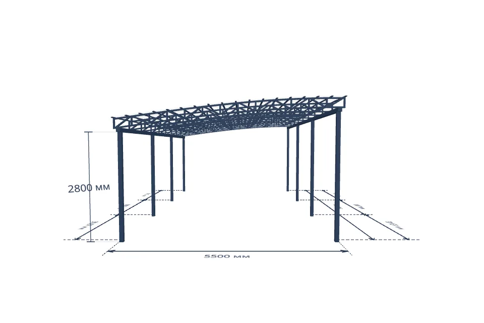 Автомобильный навес 5500×9500 мм — спереди, миниатюра
