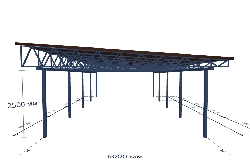 Автомобильный навес 6000×12000 мм — спереди, миниатюра