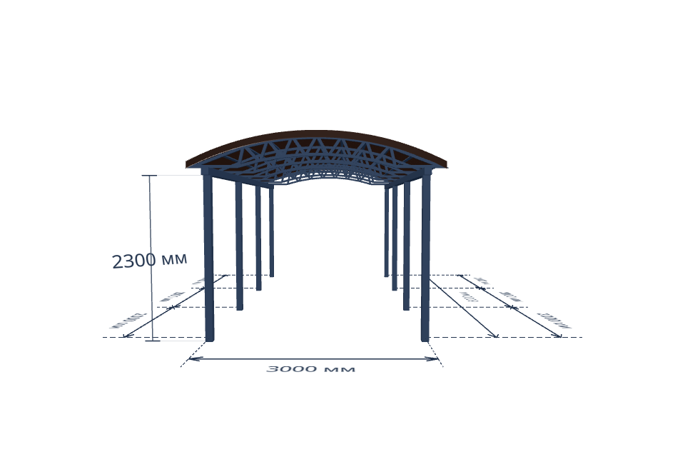 Автомобильный навес 3000×6000 мм — спереди, миниатюра
