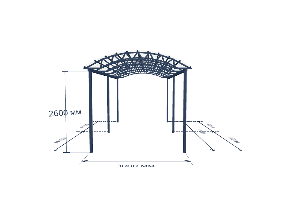 Автомобильный навес 3000×6000 мм — спереди, миниатюра