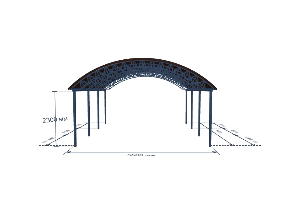 Автомобильный навес 5600×6000 мм — спереди, миниатюра