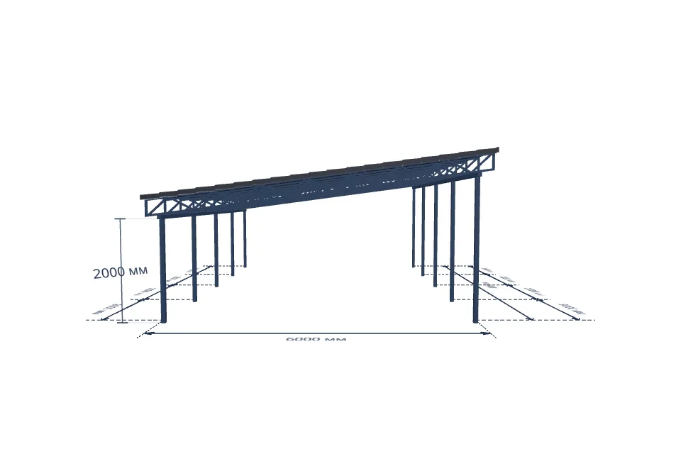 Автомобильный навес 6000×8000 мм — спереди, миниатюра