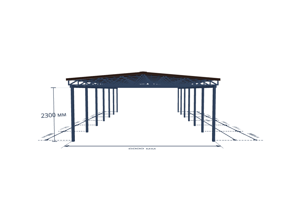 Автомобильный навес 6000×12000 мм — спереди, миниатюра