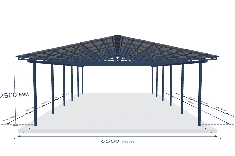 Автомобильный навес 6500×9000 мм — спереди, миниатюра
