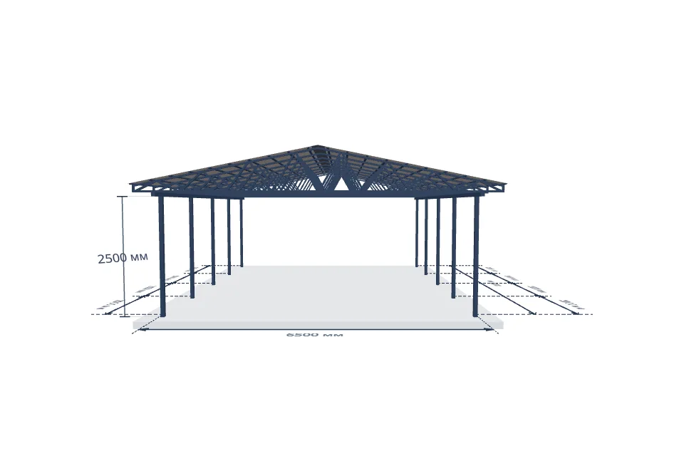 Автомобильный навес 6500×8000 мм — спереди, миниатюра