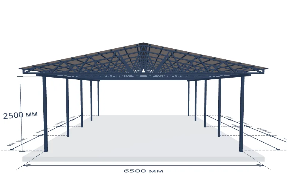 Автомобильный навес 6500×8000 мм — спереди, миниатюра