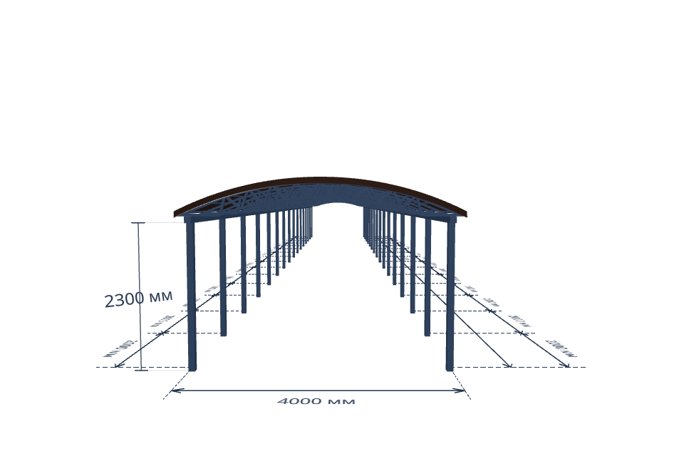 Автомобильный навес 4000×30000 мм — спереди, миниатюра