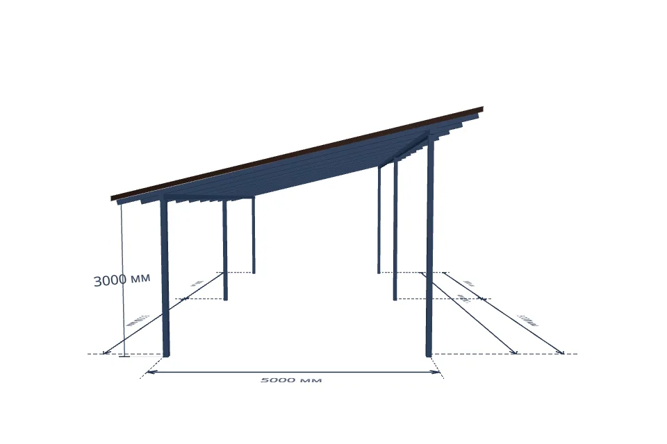 Автомобильный навес 5000×10000 мм — спереди, миниатюра