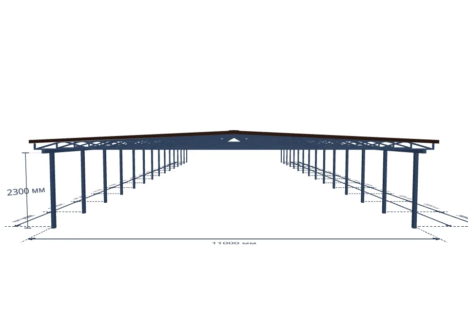Автомобильный навес 11000×28750 мм — спереди, миниатюра
