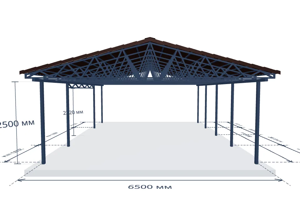 Автомобильный навес 6500×8000 мм — спереди, миниатюра