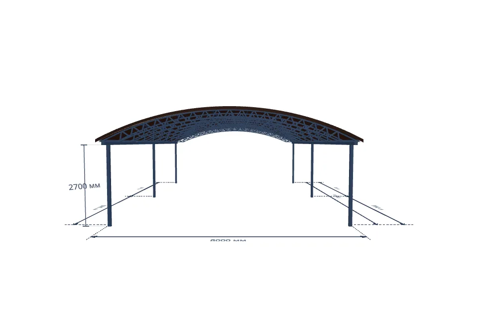 Автомобильный навес 8000×12000 мм — спереди, миниатюра