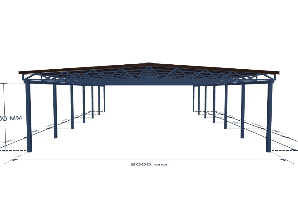 Автомобильный навес 8000×12000 мм — спереди, миниатюра