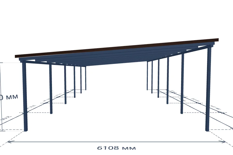 Автомобильный навес 6108×10954 мм — спереди, миниатюра
