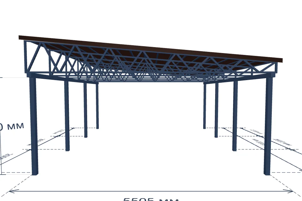 Автомобильный навес 5505×6000 мм — спереди, миниатюра