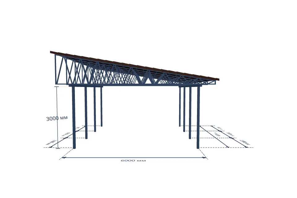 Автомобильный навес 6000×6000 мм — спереди, миниатюра