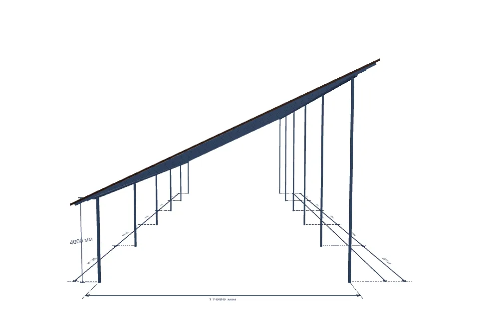 Автомобильный навес 11686×27858 мм — спереди, миниатюра