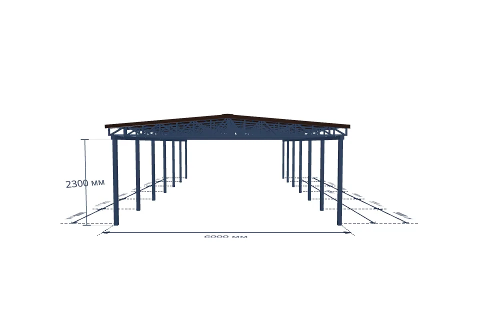 Автомобильный навес 6000×12000 мм — спереди, миниатюра