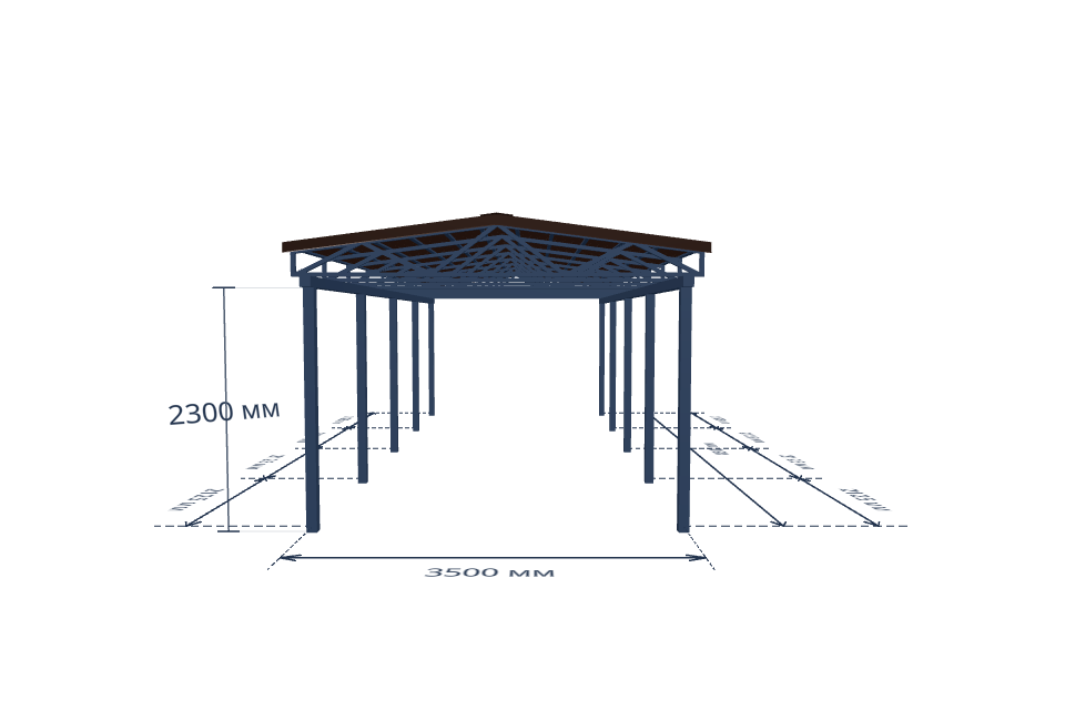 Автомобильный навес 3500×8500 мм — спереди, миниатюра