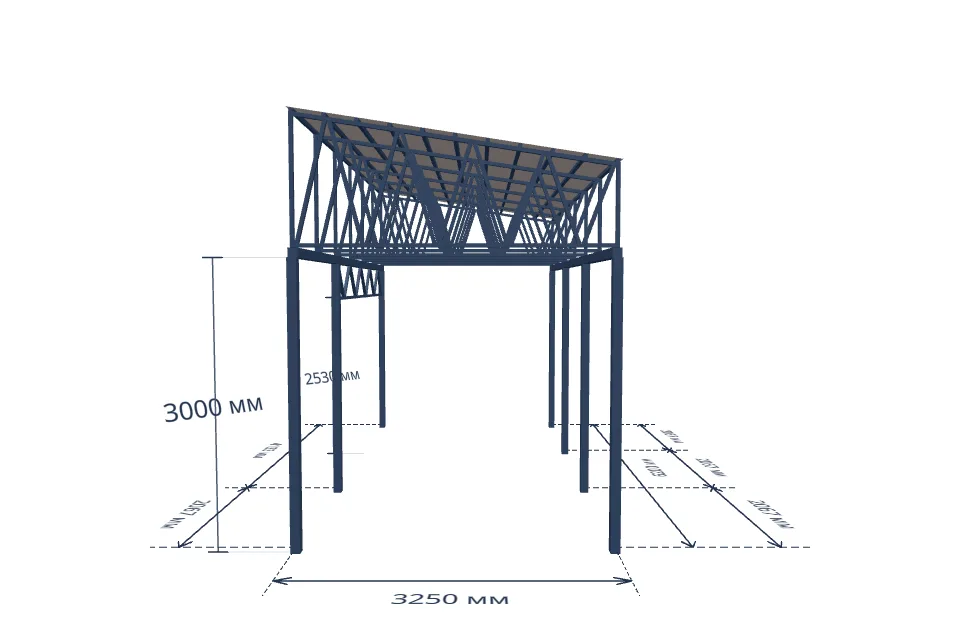 Автомобильный навес 3250×6200 мм — спереди, миниатюра
