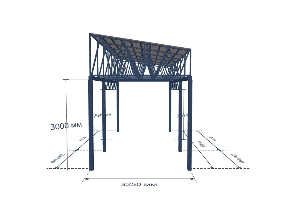 Автомобильный навес 3250×6200 мм — спереди, миниатюра