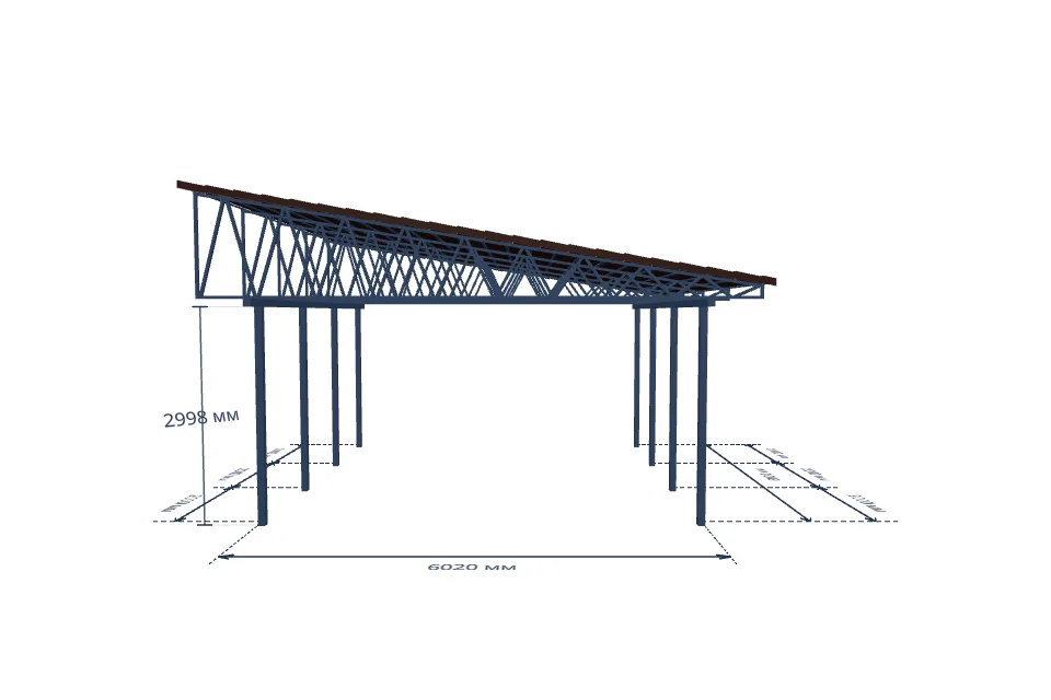 Автомобильный навес 6020×6000 мм — спереди, миниатюра