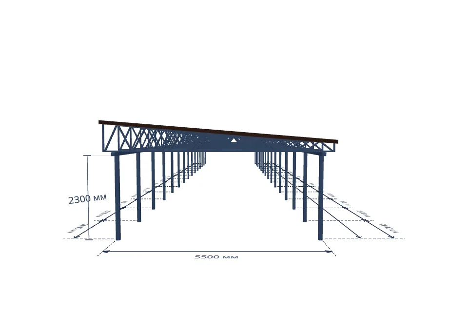 Автомобильный навес 5500×28000 мм — спереди, миниатюра