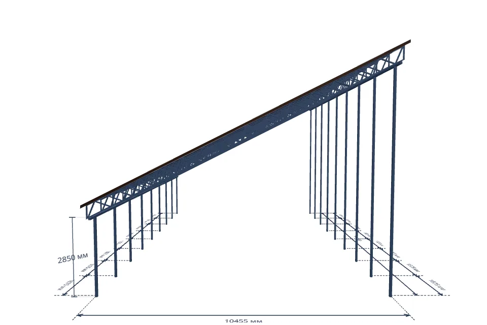 Автомобильный навес 10455×15000 мм — спереди, миниатюра