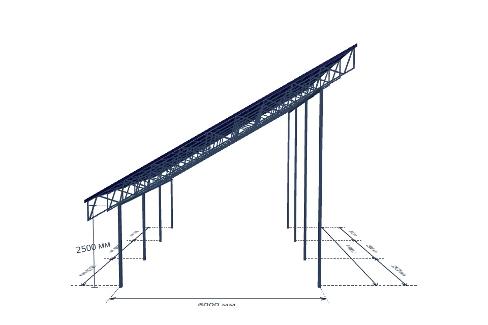 Автомобильный навес 6000×7500 мм — спереди, миниатюра