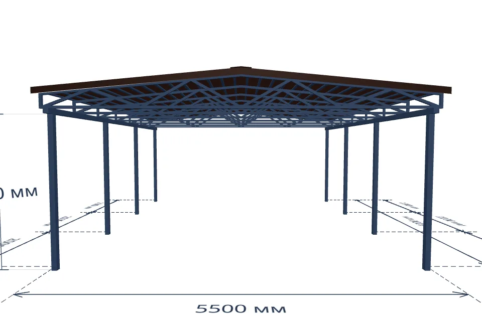 Автомобильный навес 5500×6000 мм — спереди, миниатюра