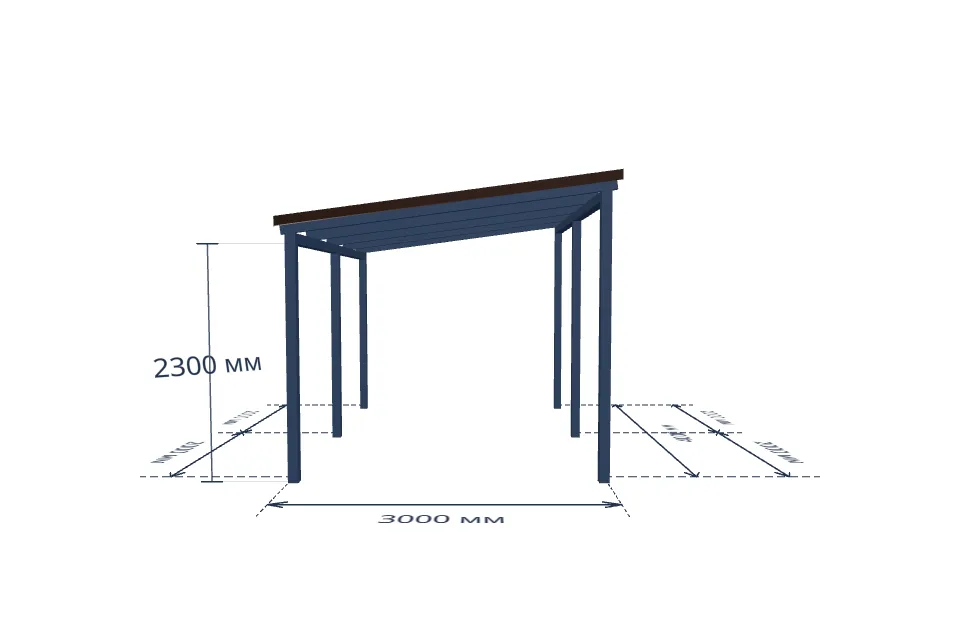Автомобильный навес 3000×4000 мм — спереди, миниатюра