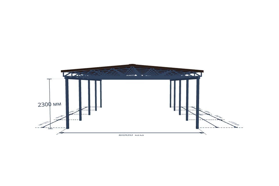 Автомобильный навес 6000×8000 мм — спереди, миниатюра