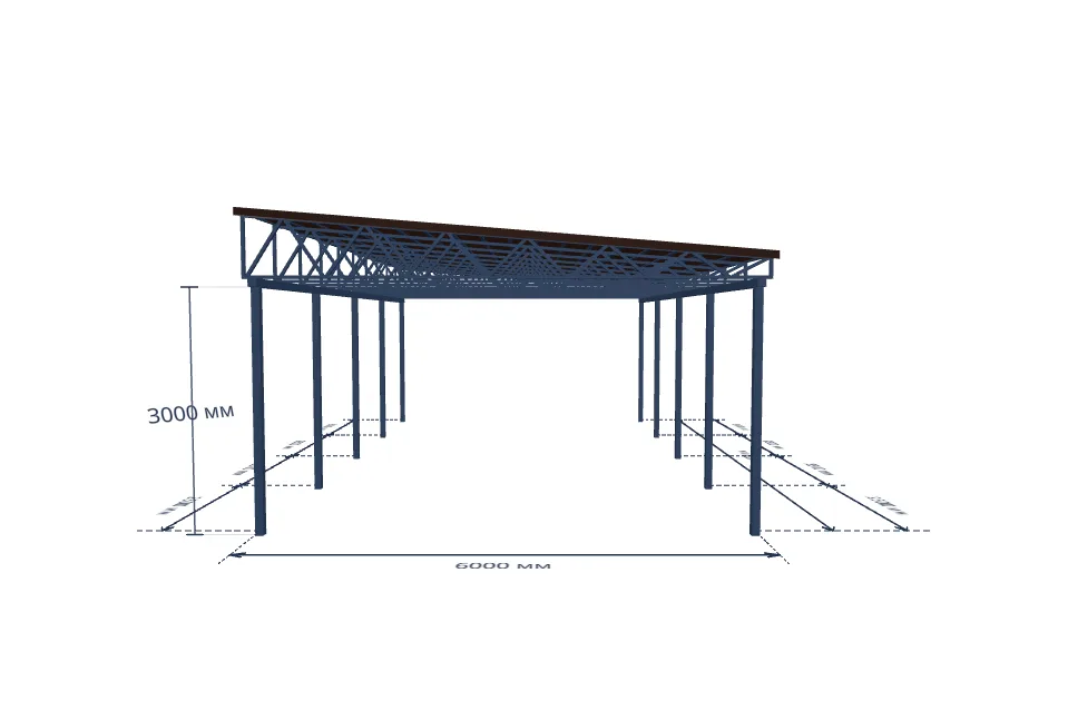 Автомобильный навес 6000×10000 мм — спереди, миниатюра